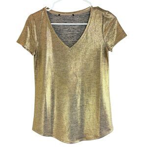 WHBM Metallic Gold Short Sleeve Top Size 0P 90s 2000s Glam